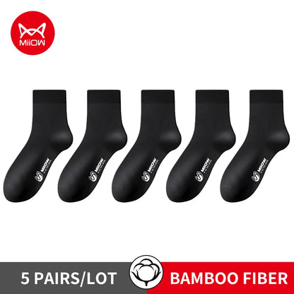 MiiOW 5 Pairs/Lot Men's Bamboo Fiber Socks Antibacterial Breathable Casual Business Men's Mid Tube Socks Mid-calf Sock Male Gift