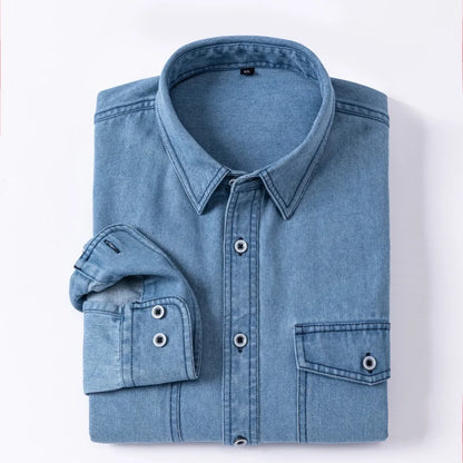 Daily Pure Cotton Double-pocket Denim Shirt Wrinkle-free Men's Casual Sports Top Trendy Comfortable Collared Shirt Men