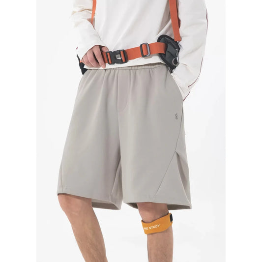 Men's Wide Leg Cargo Shorts | Loose Fit Solid Color Bermuda Shorts | Casual Sporty Drawstring Beach Shorts with Big Pockets