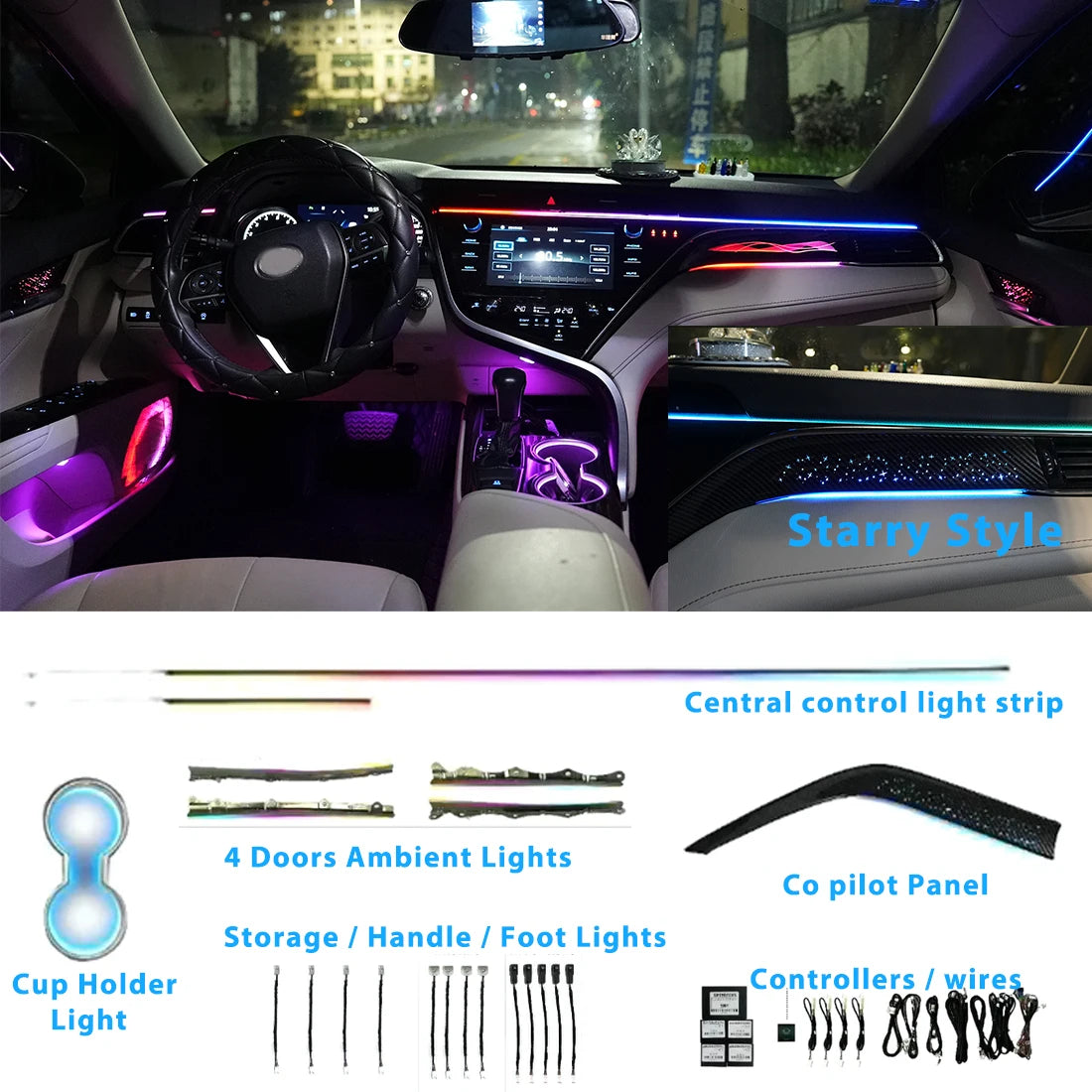 For Toyota Camry 2018 2019 2020 2021 2022 2023 Ambient Light LED Atmosphere Lamps Car Interior Symphony RGB Starry Night Style