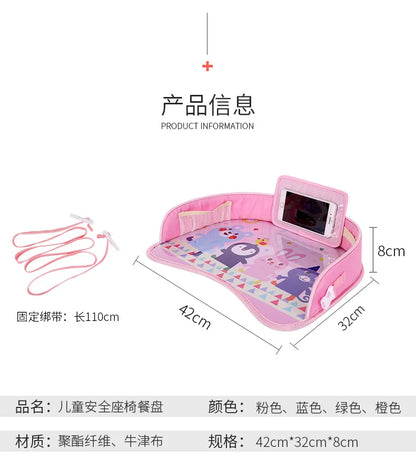 Kids Travel Tray Car Seat Activity and Play Tray Organizer for Children and Toddlers Lap Desk with Tablet Phone Holder Foldable