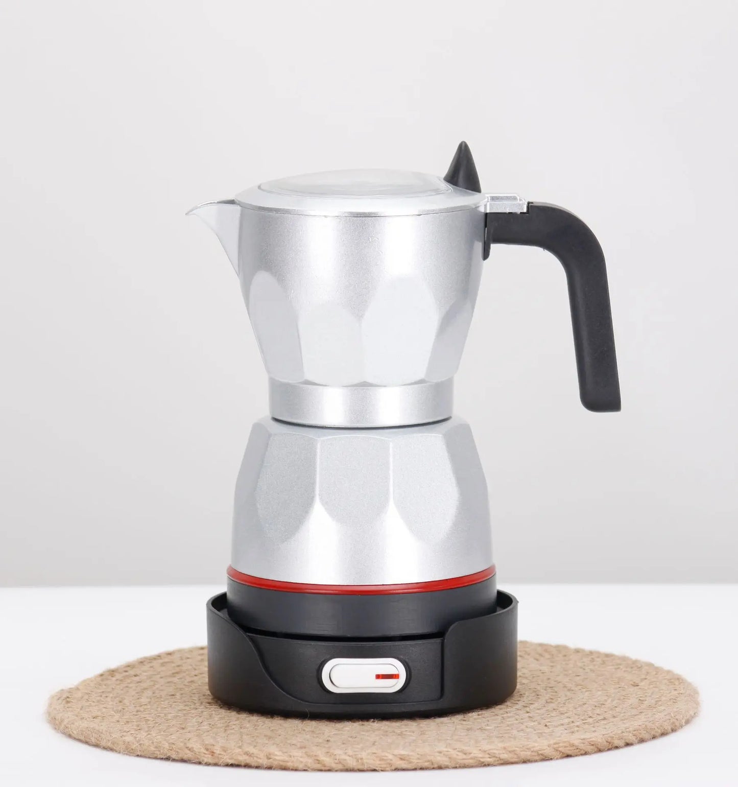 110V/220V Electric Coffee Maker Portable Aluminum Mocha Pot Electric Italian Coffee Maker Percolator for Home Red 150ml/3 Cups