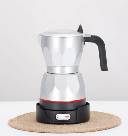 110V/220V Electric Coffee Maker Portable Aluminum Mocha Pot Electric Italian Coffee Maker Percolator for Home Red 150ml/3 Cups