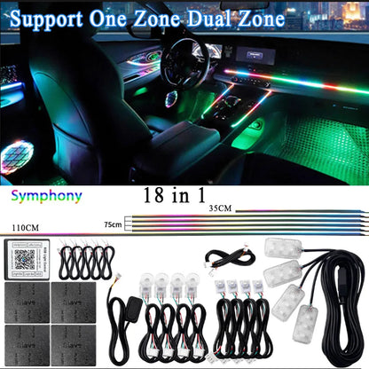 18/22 in 1 Led Acrylic Ambient Lamp 64 213 Color RGB Blutooth APP Control Car Atmosphere Lights Support One Zone Dual Zone 12V