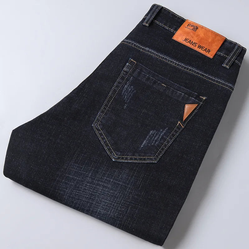 Men Jeans Stretch Skinny Denim Pants Solid Color Black Blue Spring Luxury Street Harajuku Hip-Hop Style Slim Fit Trousers Brand