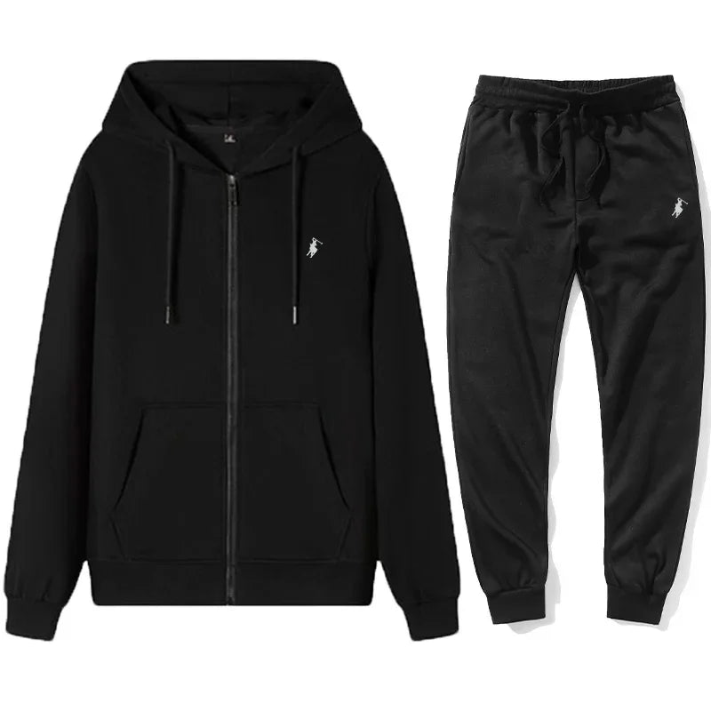 New Men's Autumn and Winter Classic Hoodie and Sweatpants, Suitable for Leisure Fitness, Warm Sports Set