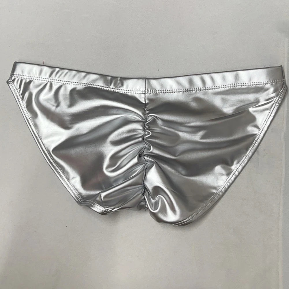Underpants Men Swimming Briefs Faux Leather M-3XL Size Glossy Low Rise U Pouch Water Proof Swim Shorts Trunks