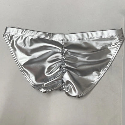 Underpants Men Swimming Briefs Faux Leather M-3XL Size Glossy Low Rise U Pouch Water Proof Swim Shorts Trunks