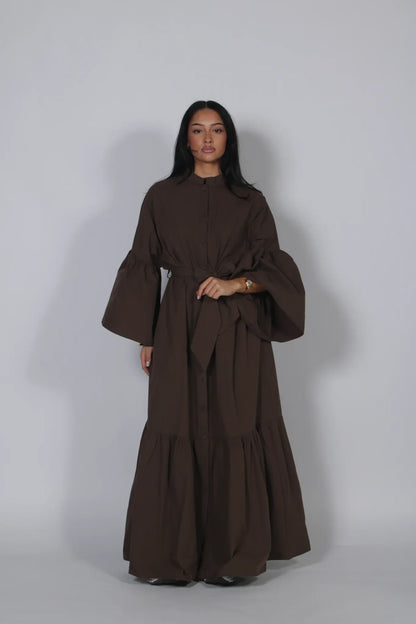 Casual Women Dress Belt Cinched Waist Long Sleeve High Collar Solid Single Breasted Female Dress Chic Lady Commute Summer 2026
