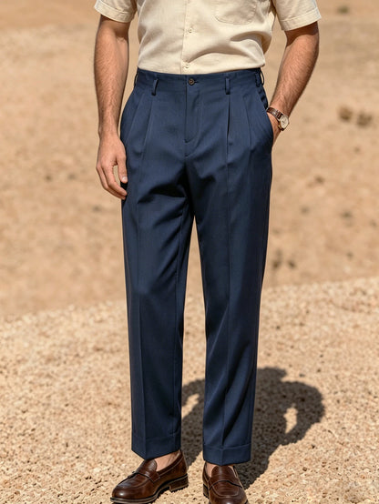 2026 SS Men Solid Woven Naples Pleated Suit Pants, Loose Straight Leg Formal Trousers, Business Commuter Casual Dress Trousers
