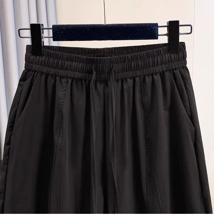 Casual Ice Silk Quick Dry Nine-Piece Flower Bud Pants Women Summer Thin Loose High Waist Draping Lantern Pants