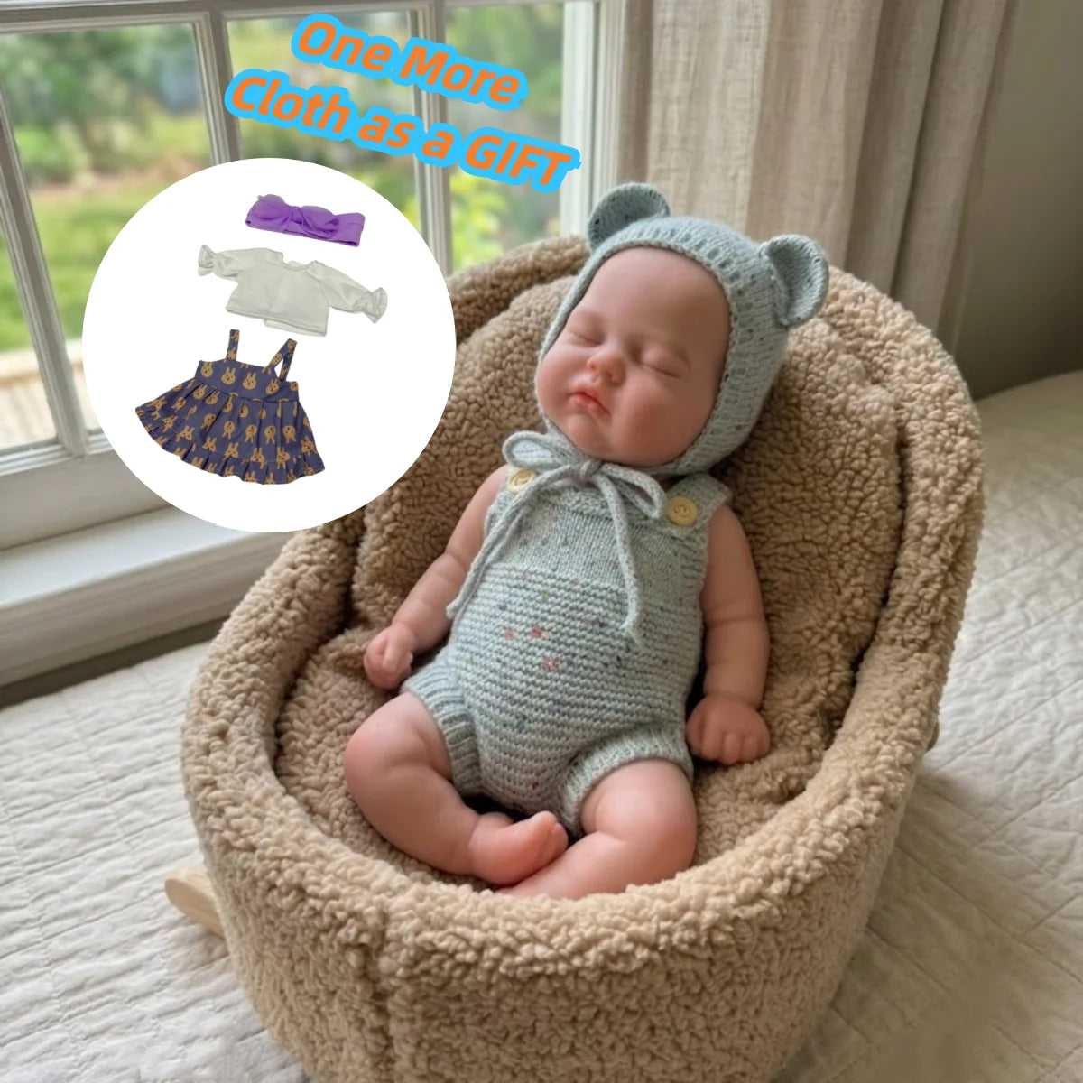 2 Sets Clothes With Close Eyes 33cm Bebe Reborn Silicone Girl Doll With Open Mouth Soft Touch Body 3D Painted Skin Lifelike Doll