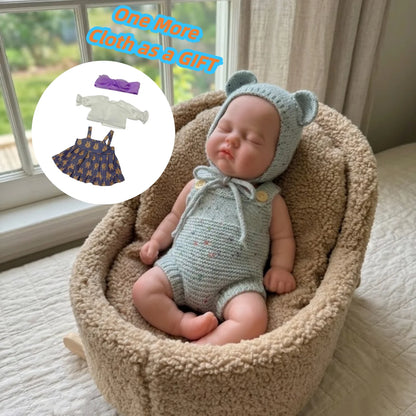 2 Sets Clothes With Close Eyes 33cm Bebe Reborn Silicone Girl Doll With Open Mouth Soft Touch Body 3D Painted Skin Lifelike Doll