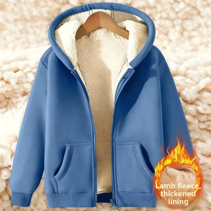 Lamb Velvet Hooded Sweatshirt Unisex Thickened Warm Loose Cardigan Outerwear for Autumn And Winter Polyester Fiber Zipper Clo...