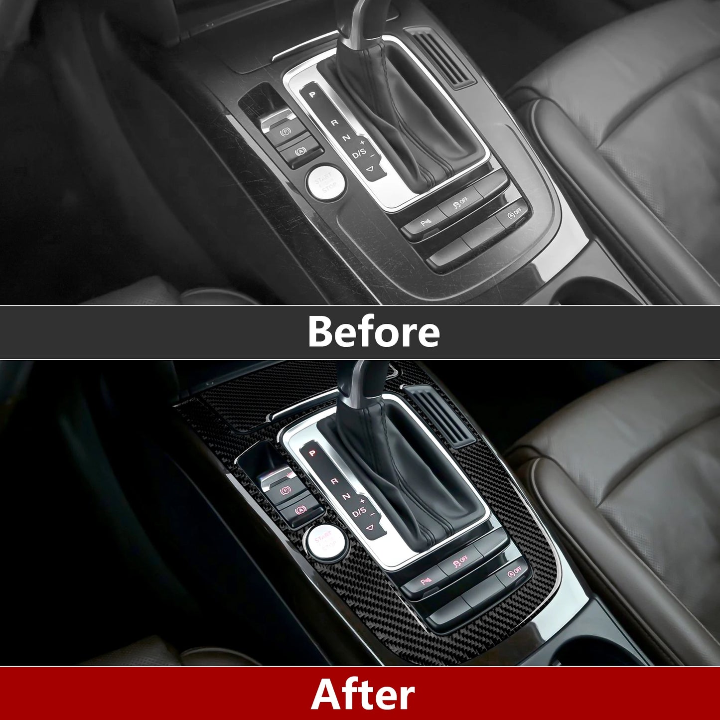 Car Center Console Gear Shift Panel Set, For Audi A4 S4 RS4 A5 S5 RS5 (2007-2016) Carbon Fiber Interior Sticker Trim Accessories