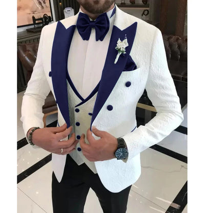 Floral Wedding Suits for Men Double Breasted Jacket with Vest Pants 3 Pieces Peak Lapel Groom Tuxedo Male Fashion Suit