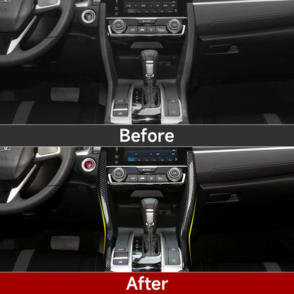 For Honda Civic 10th Gen (2016 -2021) Interior Accessories, Car Center Console Gear Shift Panel , Carbon Fiber ABS Trim Sticker