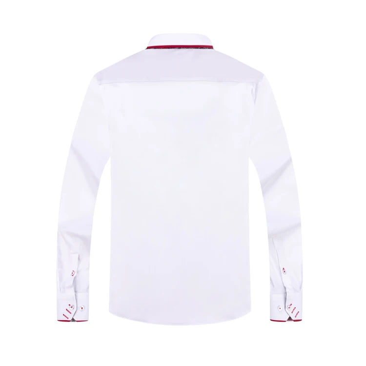 2025 Spring/Fall Men's Slim Fit Long Sleeve Shirts Free Iron Chinese Double Collar Trend White Fashion Business Casual Shirt