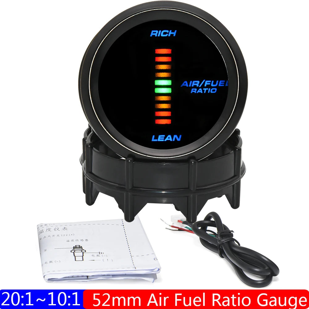 2" 52mm Car Digital Turbo Boost Gauge PSI BAR Water Temp Oil Temp Oil Pressure Gauge Voltmeter EGT Tachometer RPM Gauge Car 12V