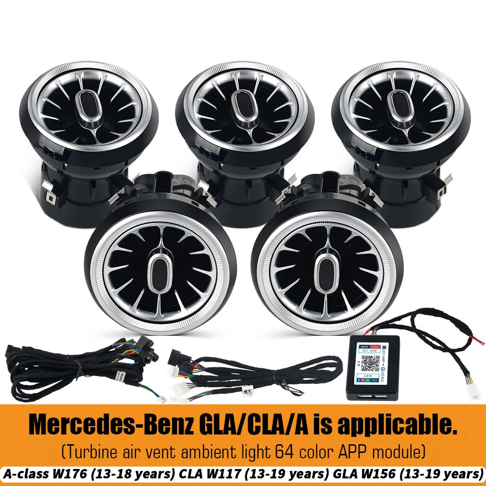 For Benz W176 W117 W156 A CLA GLA 12/64 Colors Ambient Lights Turbine Air Vent Lamps Dashboard Door Lighting Kit Car/App Control