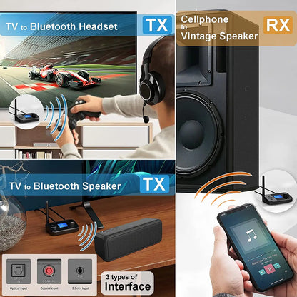 6 in 1 Long Range Bluetooth 5.1 Audio Transmitter Receiver RCA 3.5mm AUX USB Dongle Stereo Wireless Adapter For PC TV Headphones