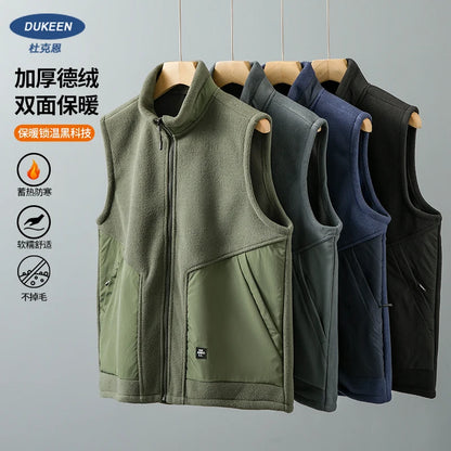 DUKEEN Men's Fleece Vest 2024 Winter New Sleeveless Warm Stand Collar Jackets Basic Men's Chlothing