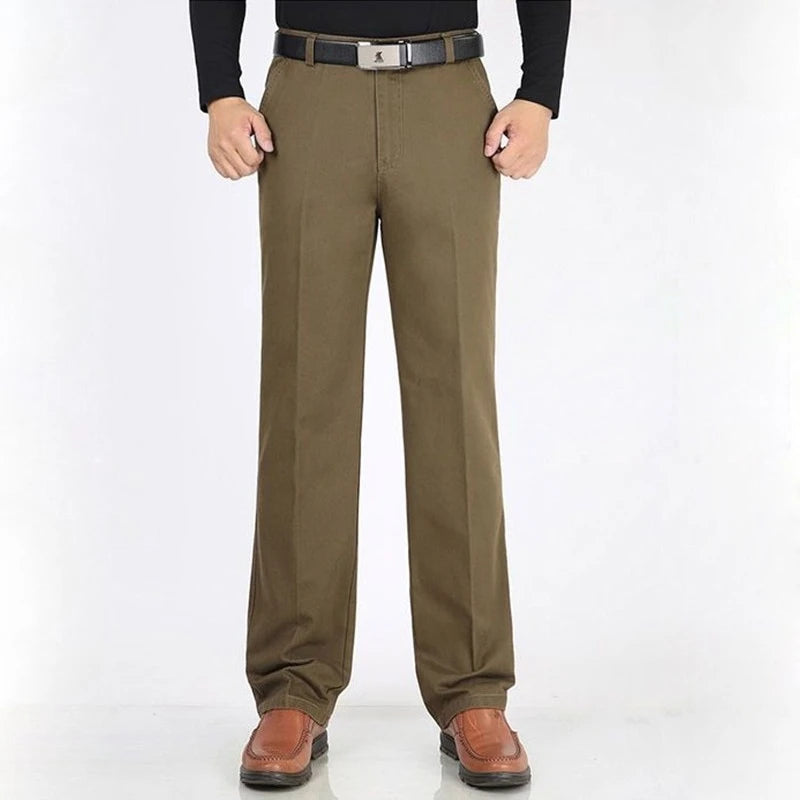 Winter Men's Thicken Fleece Casual Pants Stretch Loose Straight Warm Business Trousers Velvet Fashion Leisure Office Suit Pants