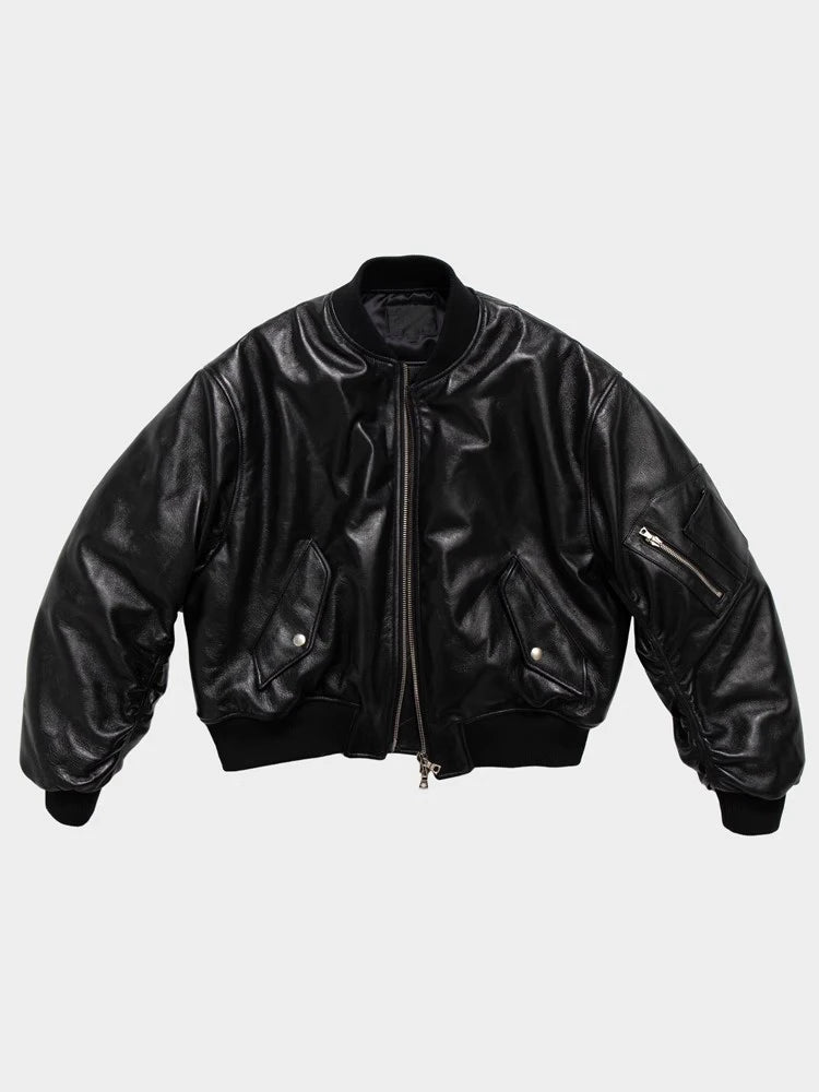 Mauroicardi Autumn Cool Handsome Black Thickened Warm Pu Leather Bomber Jacket Men Zipper Luxury Designer American Clothes 2025