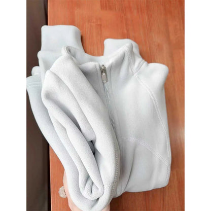 Women's Thickened Fleece Zipper Hoodie Short Coat Slim Fit Waist-Cinching Stand Collar Cardigan Autumn Winter Fashion Outerwear
