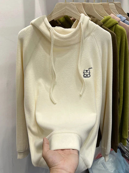 Women's Loose Fit Hoodie Korean Sle Embroidered Dstring Fce Lined Sweatirt Autumn Winter New Arrival
