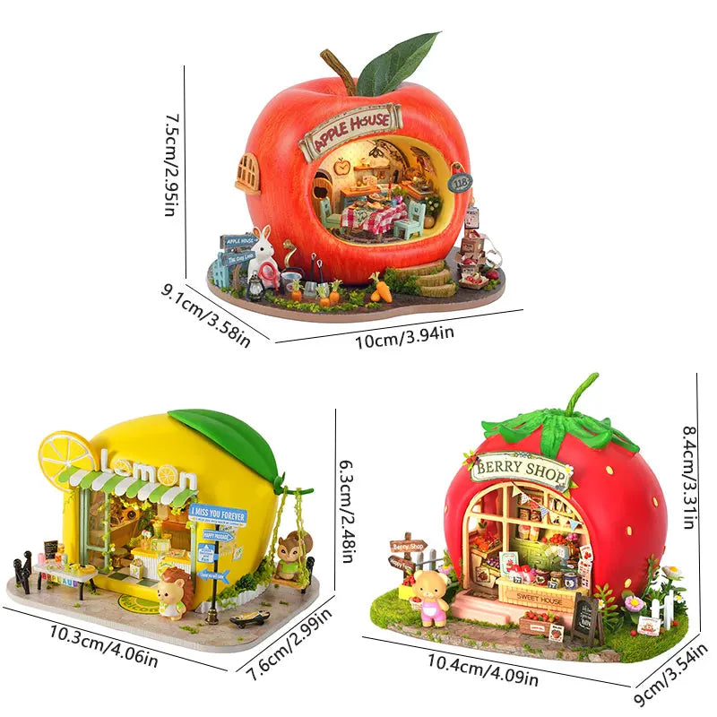 Micro Fruit Apple House Doll Houses Set 3D Puzzle Model DIY Handmade Toys Set Room Bedroom Decoration Girl Birthday Gifts