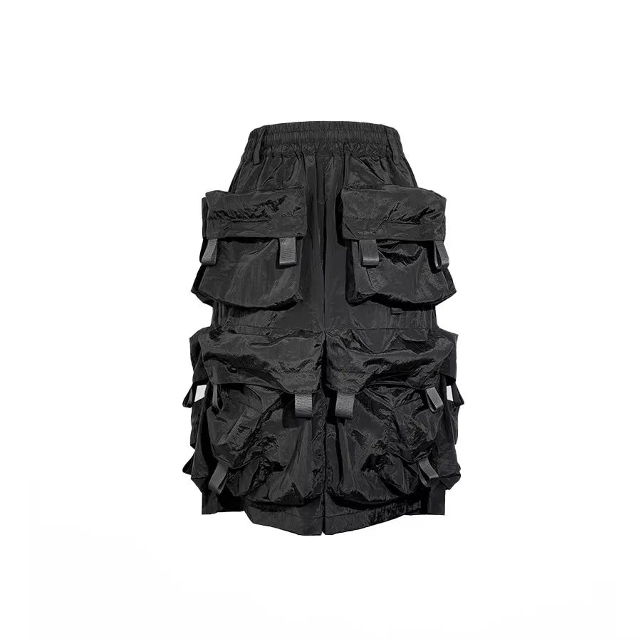 Mauroicardi Spring Summer Cool Handsome Thin Black Nylon Cargo Shorts for Men with Many Pockets Luxury Emo Techwear Clothes 2025