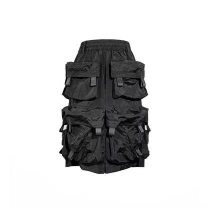 Mauroicardi Spring Summer Cool Handsome Thin Black Nylon Cargo Shorts for Men with Many Pockets Luxury Emo Techwear Clothes 2025