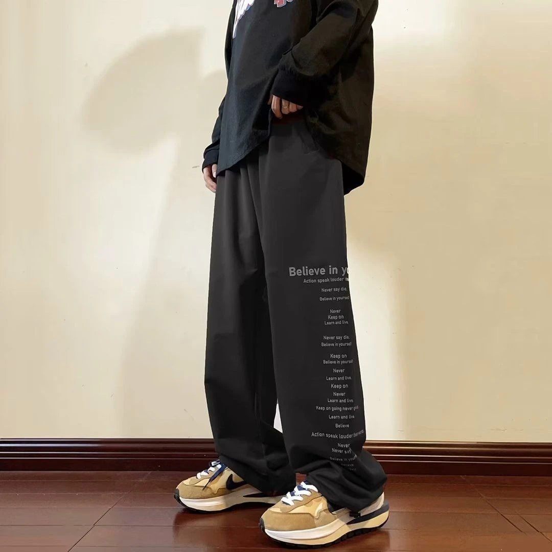 Men’s Fashion Joggers Distinctive Hip Hop Aesthetic Wide Leg Drop Crotch Design American High Street Look Cotton Casual Trouser