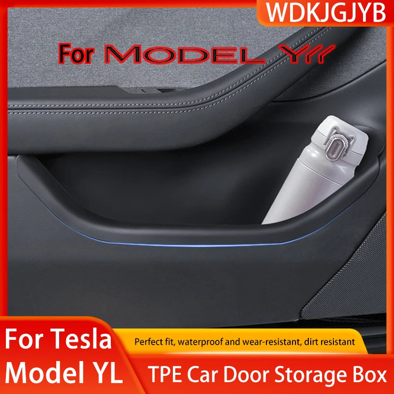 For Tesla Model YL Launch 2026 TPE Door Side Storage Box Front Rear Door Slot Organizer Tray Protector Model YL Door Storage Box