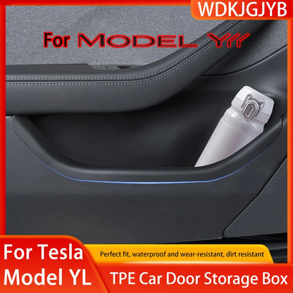 For Tesla Model YL Launch 2026 TPE Door Side Storage Box Front Rear Door Slot Organizer Tray Protector Model YL Door Storage Box