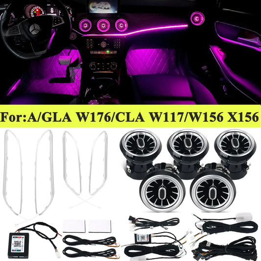 For Mercedes-Benz A CLA GLA W176 W117 W156 Air Vents 12/64 Colors Ambient Light kit Turbine Nozzle Decorate Lights 2013-2019 APP