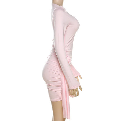 Tossy Floral Fashion Pleated Mini Dress For Women Slim High Waist Solid Casual Autumn 2024 Sexy Dress Female Bodycon Dress New
