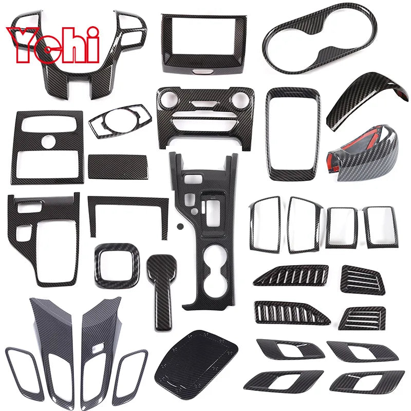ABS Carbon Fiber For Ford Ranger Wildtrak 2015-2021 Car Center Control Shift Panel Steering Wheel Glass Lift Frame Sticker