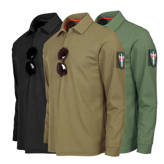 Men's Long Sleeve Tactical Training Shirt Outdoor Fitness Polo Shirt Spring Autumn Fitness Wear with Collar Army Style PT Shirt