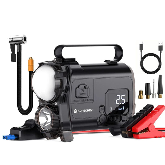 12V Car Jump Starter Power Bank With 150PSI Air Compressor  Portable Electric Car Battery Emergency Boosters Starting