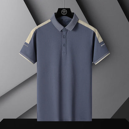 Patchwork Business Polo Shirt Men Short Sleeve Polos Shirts Summer Trendy Brand Flip Collar Ice Silk Shirt Collar Men's T-shirt