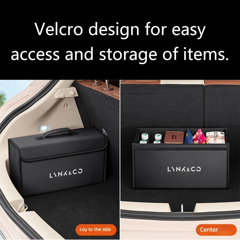 Car Trunk Storage Box Fit For LYNK&CO 01 02 03 05 06 07 08 09 10 Z10 Z20 900 2024 2025 Storage Bag Leather Car Trunk Tool Box