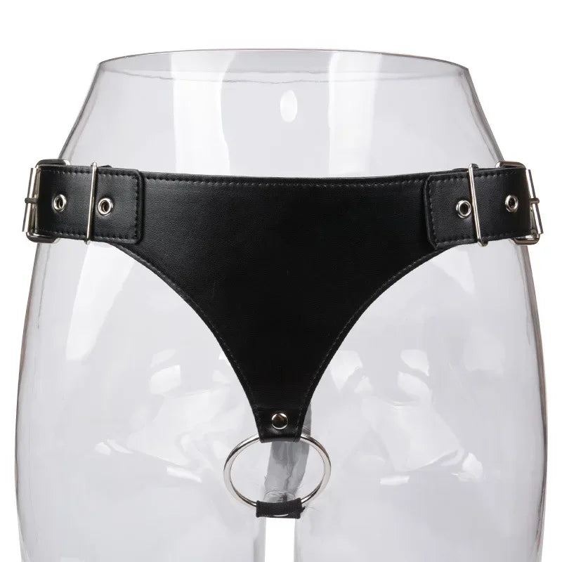 Leather Butt Plug Harness with Cock  Male Chastity Belt Device for Anal Plug Adult Sex Toys Open Crotch Panties Lingerie