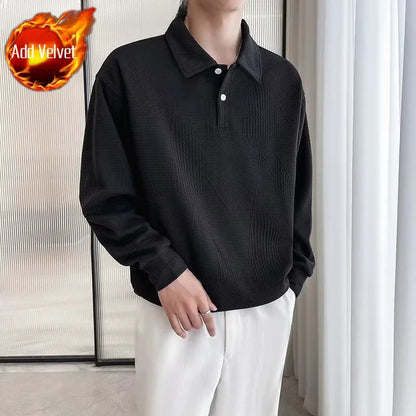Unicolor Baggy Man Sweatshirt Long Sleeve Polo T Shirt for Men Plain Harajuku Fashion Aesthetic Emo Elasticity Tee Y2k Pullovers