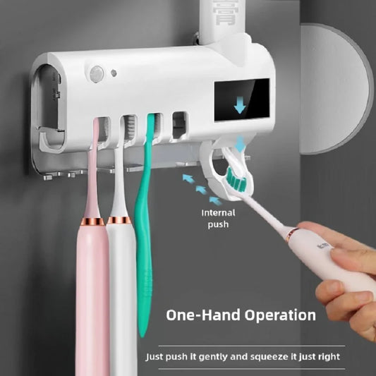 Smart UV Light Toothbrush Sterilizer Family Toothbrush Cleaner with Upgraded Toothpaste Dispenser Wall-Mounted Toothbrush Holder