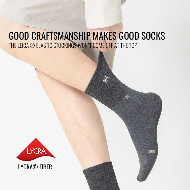 MiiOW 100% Pure Cotton Socks Men Business Dress Long Sock Black White Antibacterial Anti Odor Crew Socks Breathable Sport Sock