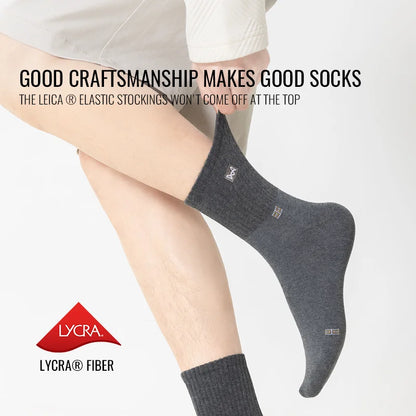 MiiOW 100% Pure Cotton Socks Men Business Dress Long Sock Black White Antibacterial Anti Odor Crew Socks Breathable Sport Sock