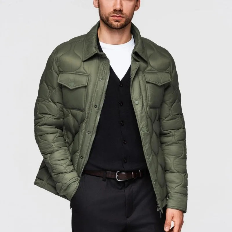 Autumn Winter Mens Parkas Single Breasted Warm Comfortable Windproof Nylon Padded Jacket Turndown Collar Casual Outerwear Male