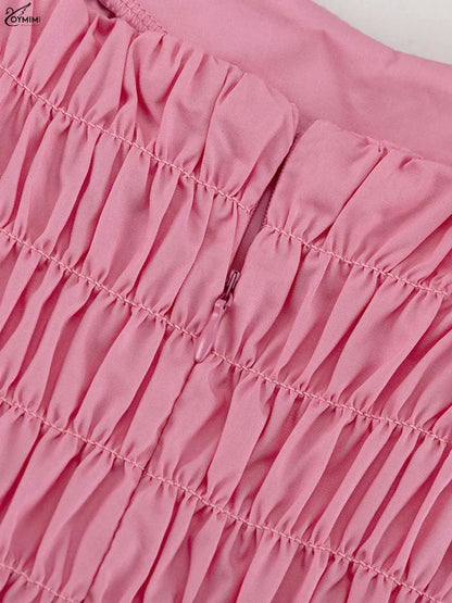 Oymimi Fashion Pink Cotton Women's Dress Elegant Spaghetti Strap Open Back Solid Dresses Casual High Waist Ankle-Length Dresses